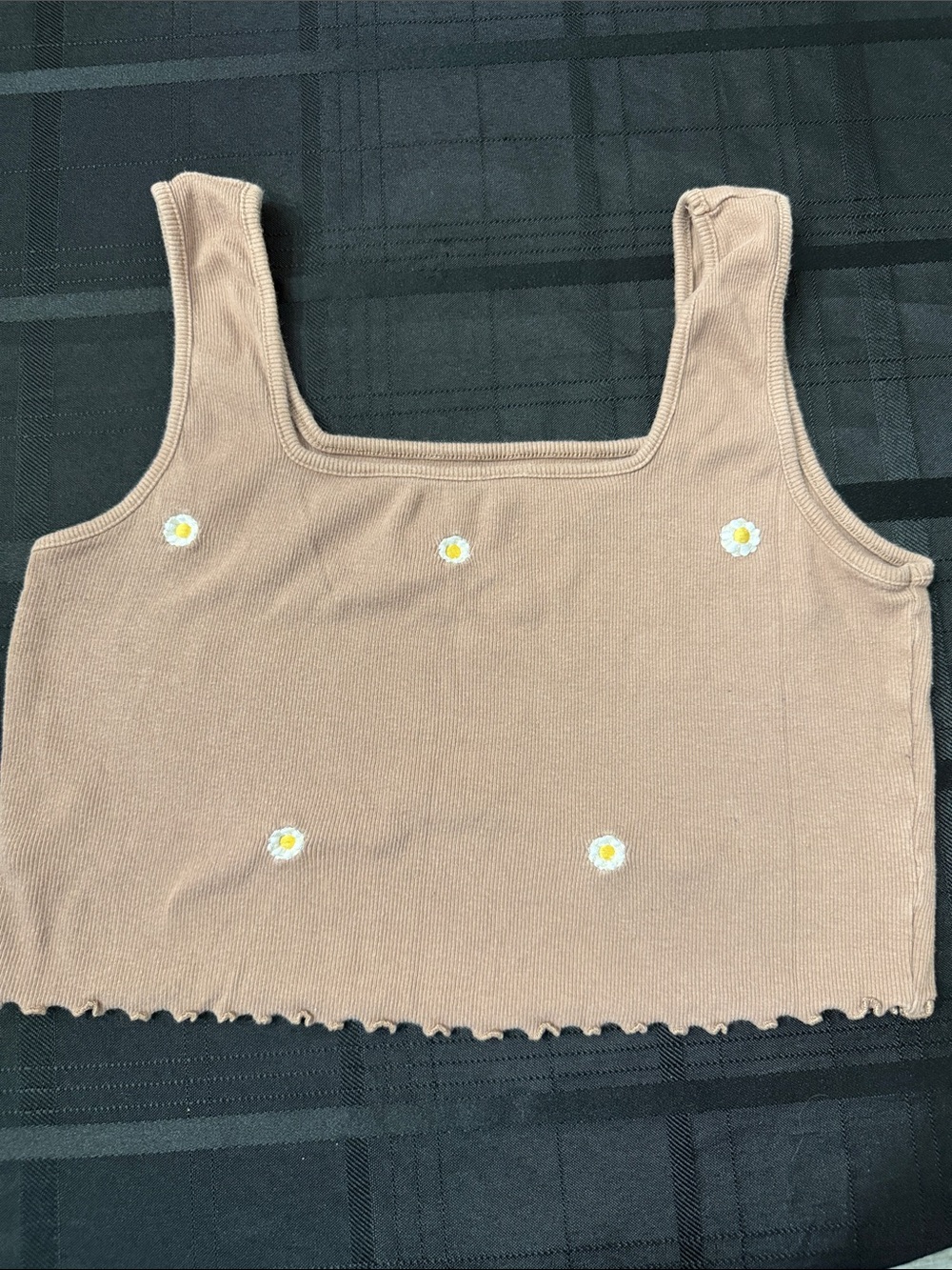 Daisy Embroidered Knit Crop Tank - Beige